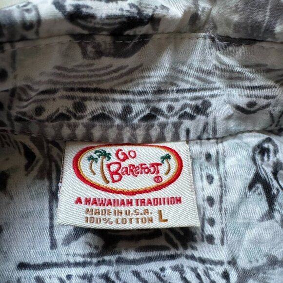 GO BAREFOOT Hawaiian Shirt Tropical Pullover Reverse Print Made In USA Men's L - Picture 3 of 8